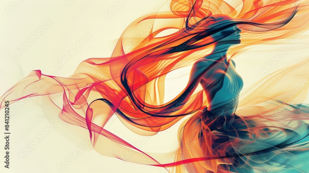 Poster design an abstract visual that captures the energy and dynamism of dance, with flowing lines and rhy