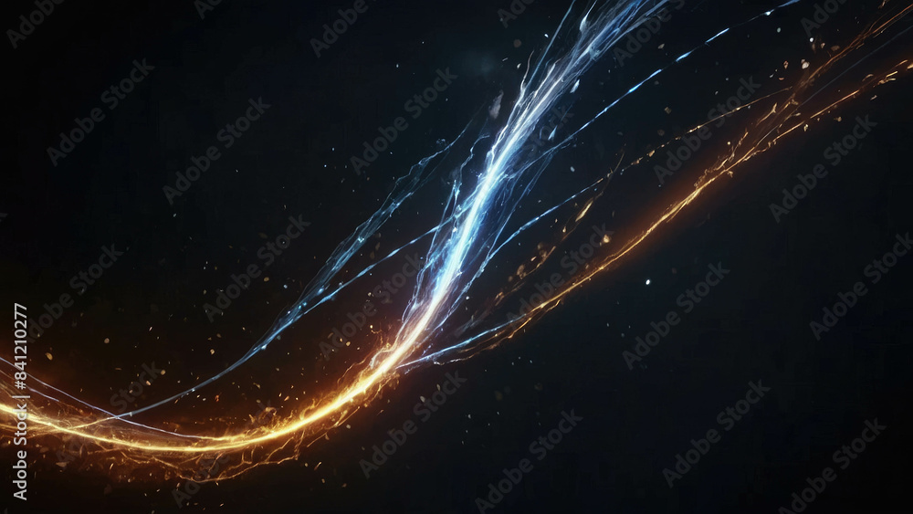 Poster an abstract yellow wave background with glowing particles and lines. futuristic waves
