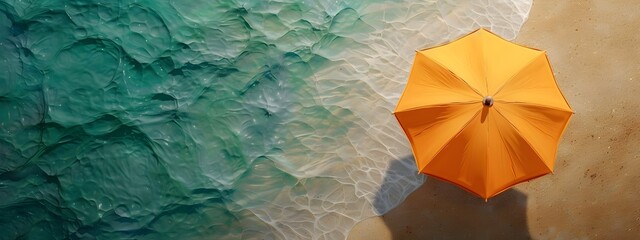 Tilted Beach Umbrella Swaying in the Ocean Breeze Above Picturesque Seascape