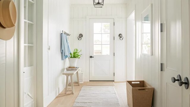 Hallway decor, white coastal cottage interior design and country house, entryway furniture and entrance hall home decor, English countryside style idea