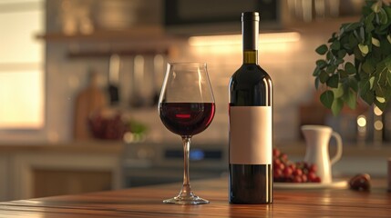 A bottle and a glass of wine on the table