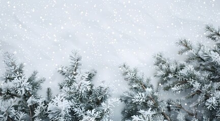 Fototapeta premium Snowy Pine Branches Winter Background