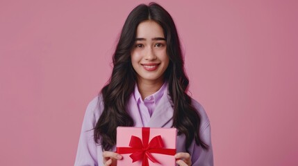 Fototapeta premium The woman holding gift