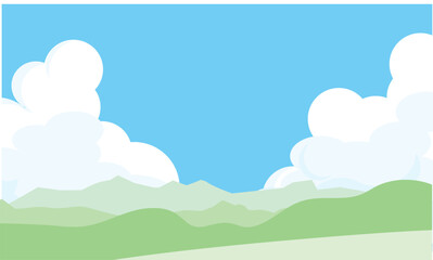 爽やかな入道雲のある青空と山の背景素材