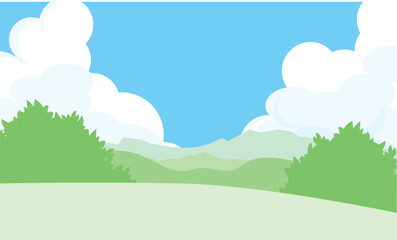 Obraz premium 入道雲の浮かぶ青空と山脈の背景イラスト素材