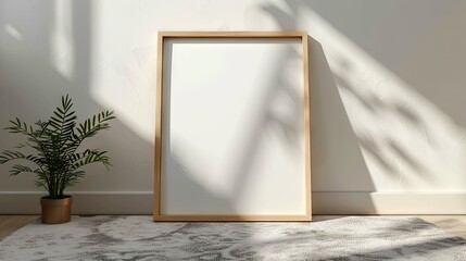 Light Pine Frame on Textured Rug | Photo frame mockup