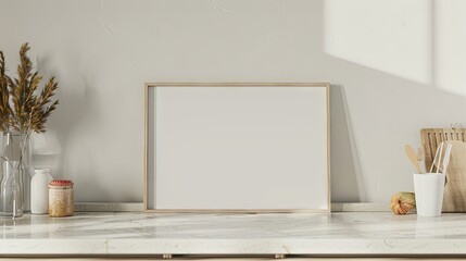 White Ceramic Frame on Stone Countertop | Photo frame mockup