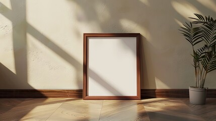Dark Mahogany Frame on Wooden Floor | Photo frame mockup