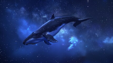 Fototapeta premium Whale swimming through starry nebula clouds