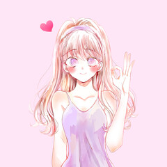 OKサインする女性　恋愛　キャミソール