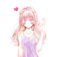 OKサインする女性　恋愛　キャミソール