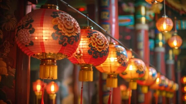 Buddhist temples on Visakha Bucha Day are decorated with red lanterns and intricate decorations.
