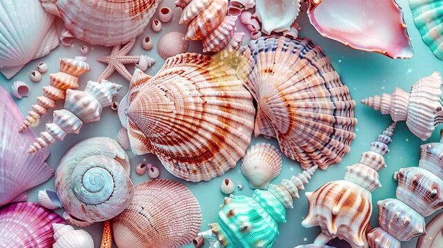 Illustration of colorful seashells on the beach