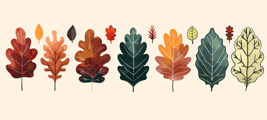 Obraz premium autumn leaves palette with earthy tones flat design side view, seasonal theme, cartoon drawing, Triadic Color Scheme.