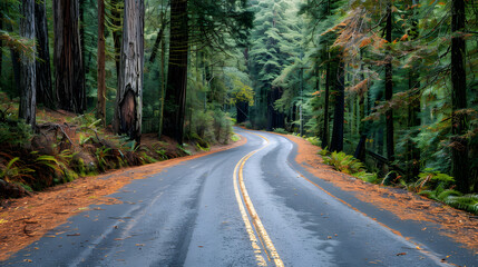 Naklejka premium Scenic road in Redwood National Forest