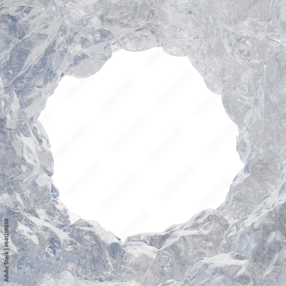 Poster frame of ice crystal mountain cave with isolated on transparent background - png file, 3d rendering 