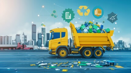 Naklejka premium Develop an infographic on construction waste management strategies, including recycling, reuse, and waste-to-energy initiatives, minimizing environmental impact 