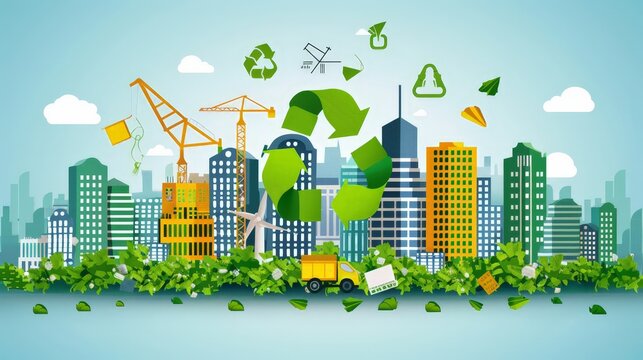 Develop an infographic on construction waste management strategies, including recycling, reuse, and waste-to-energy initiatives, minimizing environmental impact 