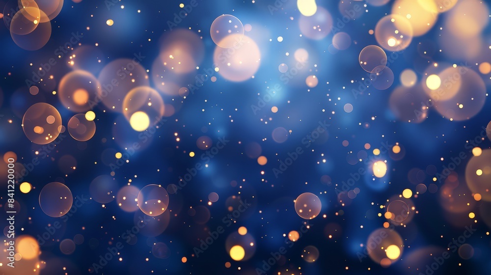 Poster illustrate a blue background with soft bokeh lights, adding a touch of elegance and sophistication t