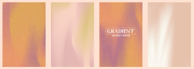 Peach gradient noise background set with abstract wave. Nude, peach and apricot gradient soft poster. Warm fuzz bg for wallpaper. Vector illustration