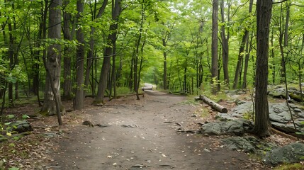 Empty Dirt Trail in the Forest at Hudson Highlands State Park in Cold Spring New York : Generative AI
