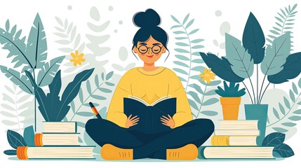 A woman is sitting on the floor reading a book
