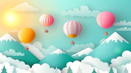 Fototapeta premium Illustrate a hot air balloon festival with colorful balloons rising into the sky, symbolizing adventure, celebration, and unique experiences.