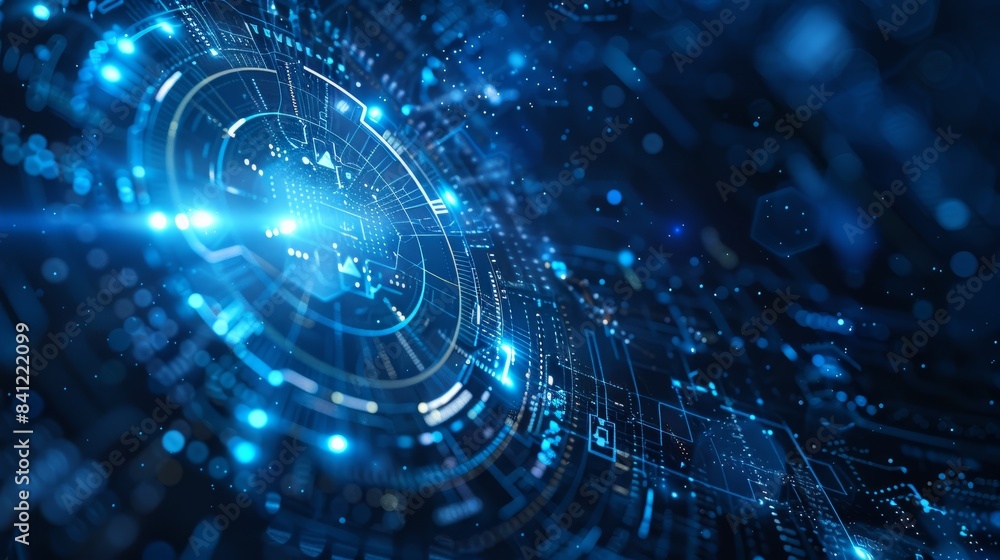 Poster futuristic blue technology network. a high-tech digital visualization of a network with blue light c