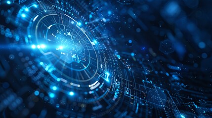 Obraz premium Futuristic Blue Technology Network. A high-tech digital visualization of a network with blue light connections, symbolizing advanced technology and data flow.