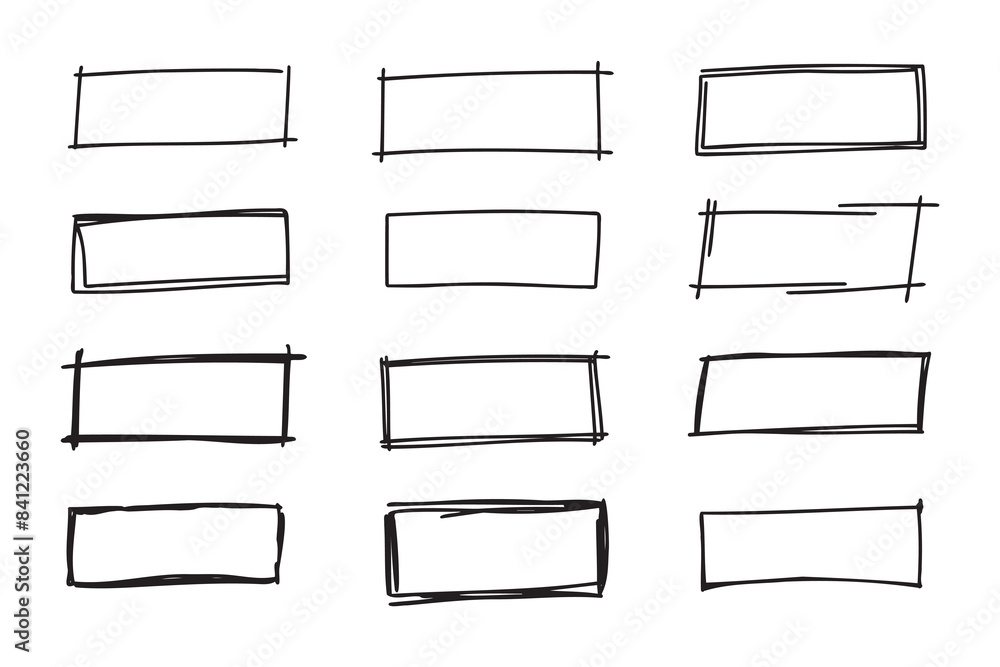 Poster hand drawn doodle vector rectangle frames. grungy scribble rectangle frames. doodle geometric border