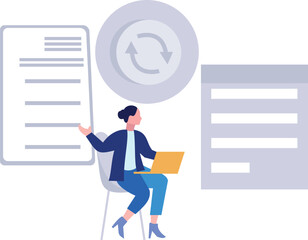 Girl is backing up data on laptop.