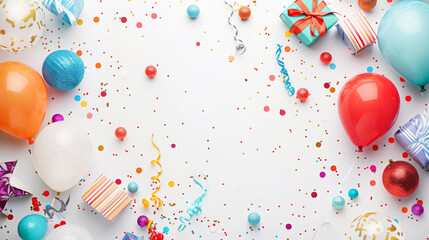 Cheerful Birthday Card Featuring Confetti and Colorful Balloon