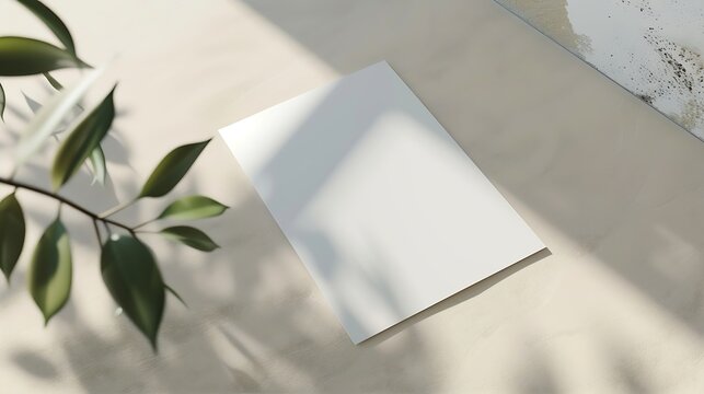 White invitation card mockup with a lagurus on a beige table 5x7 ratio similar to A6 A5 : Generative AI