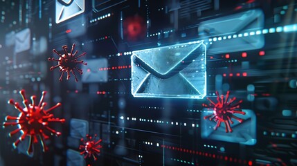 Email security concept Security protection Email from spam virus and phishing Email fraud Scam mail virus alert hacker Check email notification junk and trash mail and compromised info : Generative AI - Powered by Adobe