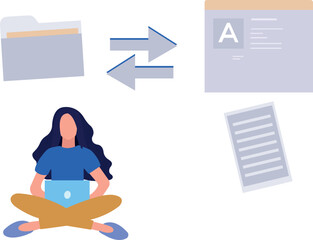 The girl is converting folder data into document.