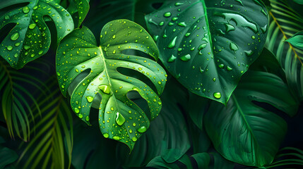 Fototapeta premium tropical leaves, abstract green leaves texture, nature background. Close-up tree leaf background. Natural background. Macro leaf. soft focus