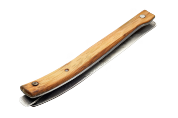 A wooden handle with a metal blade
