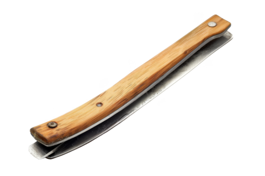 A wooden handle with a metal blade