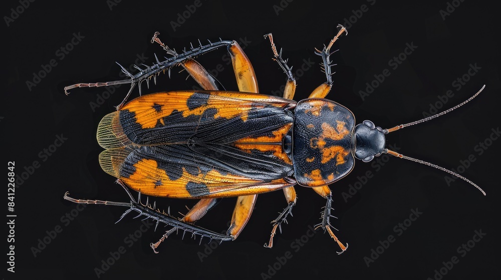 Poster a close-up image of a bug sitting on a black surface