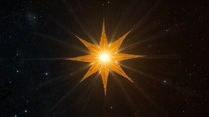 Obraz premium A glowing red five-pointed star hangs in front of a starry space background.