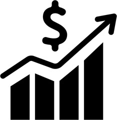 Investment earning, currency increase up, business profit sales growth, sale forecast flat icon symbol