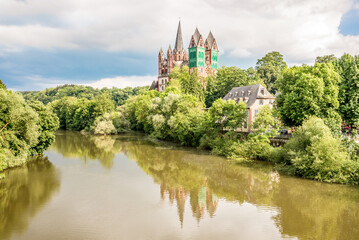 View at the Lahn river with Cathedral of Saint Georges in Limburg an der Lahn, Germany