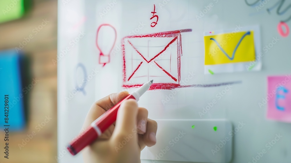 Poster Hand sketching Email Concept with red marker on transparent wipe board : Generative AI