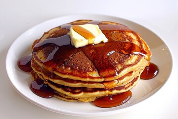 Mouthwatering Pancakes with Warm Maple Syrup and Creamy Butter