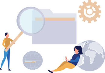 Boy and girl are searching folder management globally.