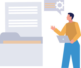 Boy showing document folder management.