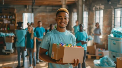 The volunteer with donation box