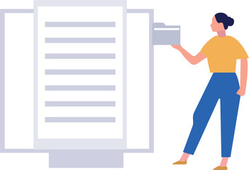 Girl is showing a document file on the screen.