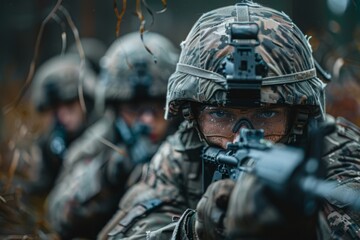 Soldiers integrating advanced AI systems in tactical military drills