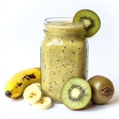 Tropical kiwi and banana smoothie in a jar